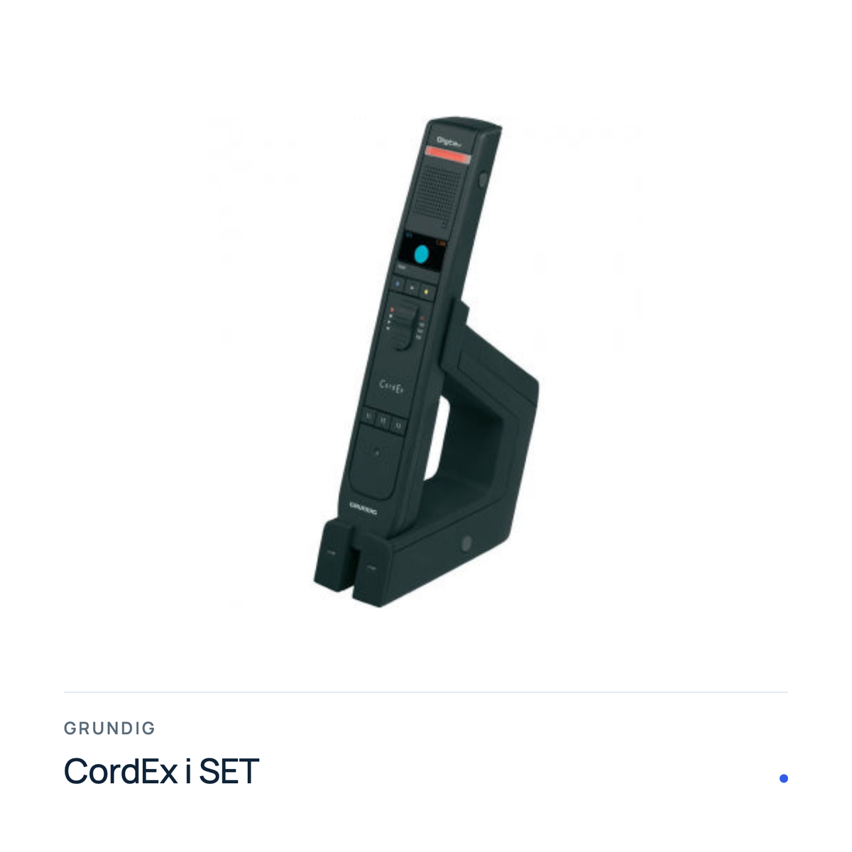 Grundig Digta CordEx Diktiermikrofon in der Dockingstation, Produktfoto mit Typenbezeichnung