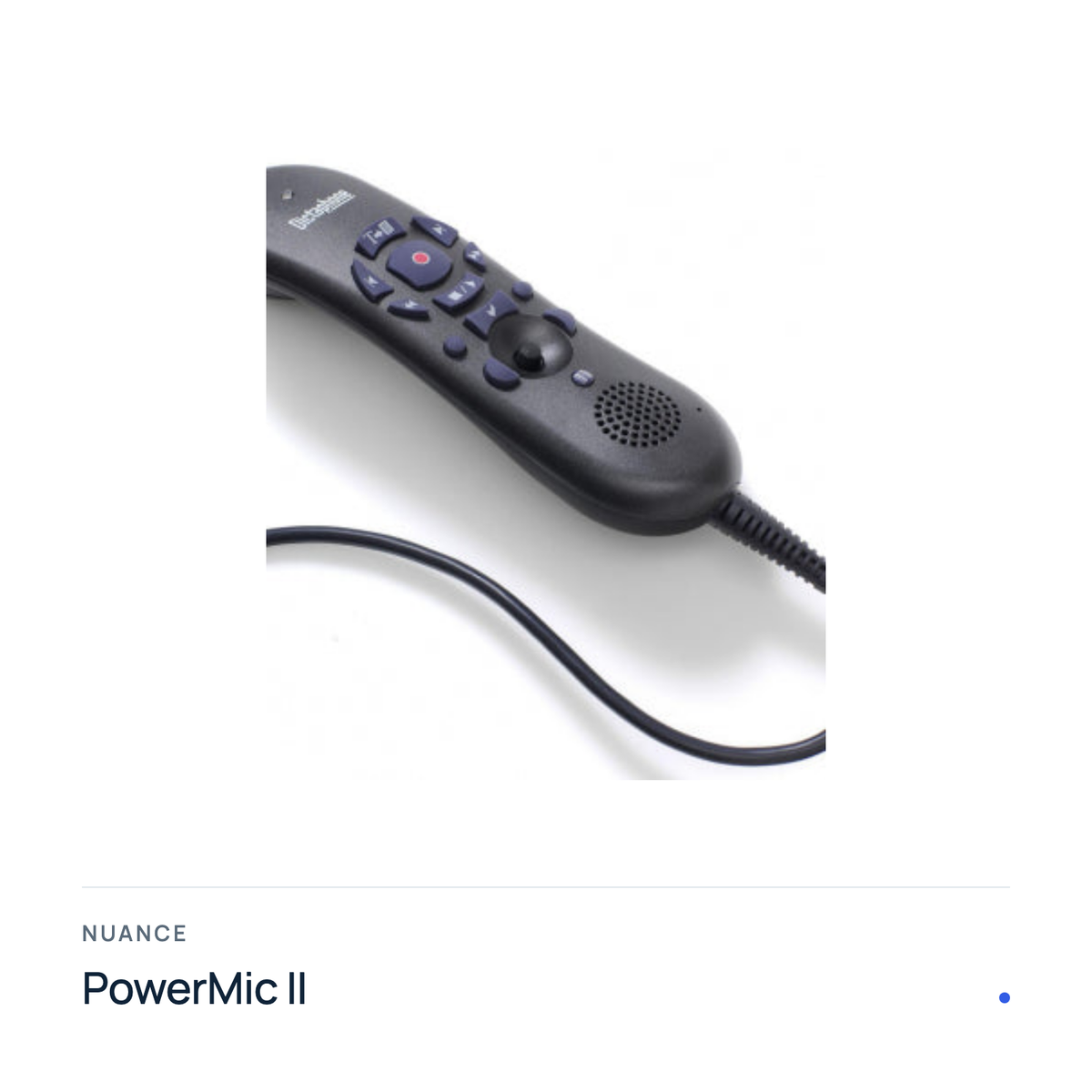 Nuance PowerMic II USB dictation microphone, product photo with model name