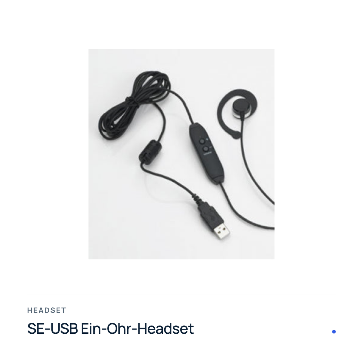 SE-USB Ein-Ohr-Headset mit USB-Stecker, Produktfoto mit Typenbezeichnung