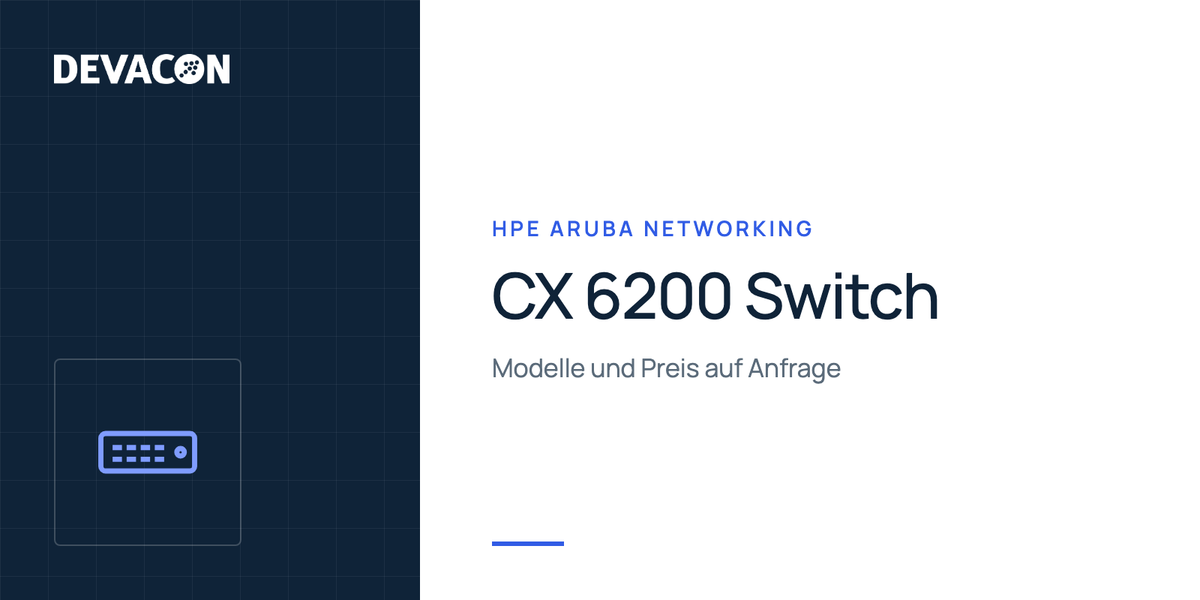 HPE Aruba Networking CX 6200 Switch: Produktgrafik von DEVACON mit Hersteller und Serie
