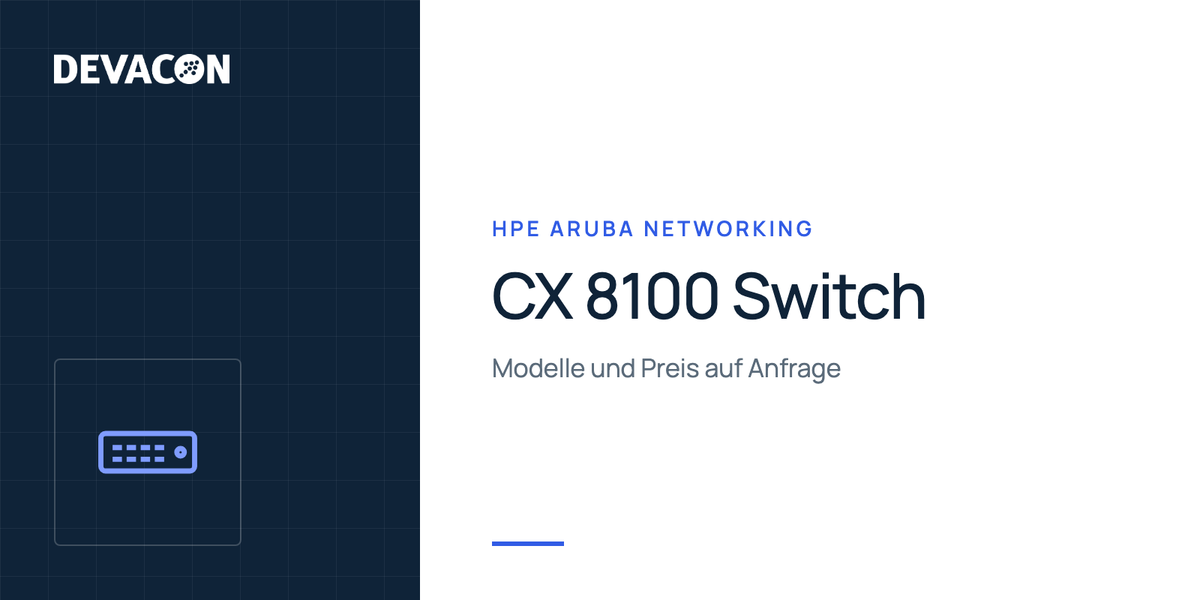 HPE Aruba Networking CX 8100 Switch: Produktgrafik von DEVACON mit Hersteller und Serie