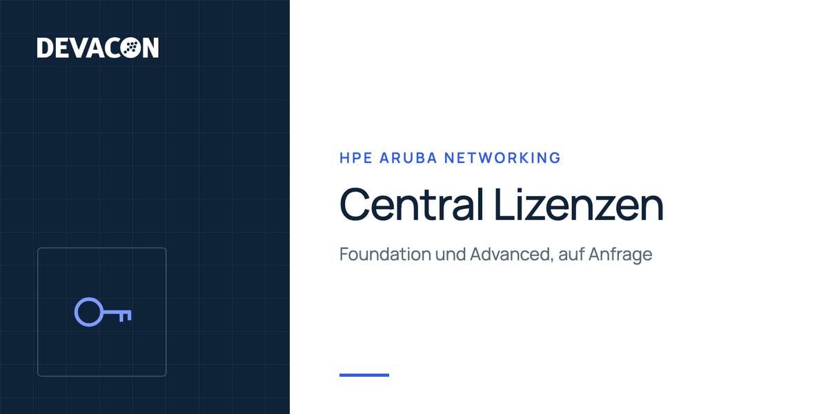 HPE Aruba Networking Central Foundation und Advanced: Produktgrafik von DEVACON mit Hersteller und Serie