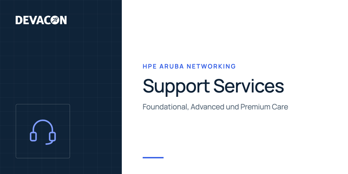 HPE Aruba Networking Support Services: Produktgrafik von DEVACON mit Hersteller und Serie