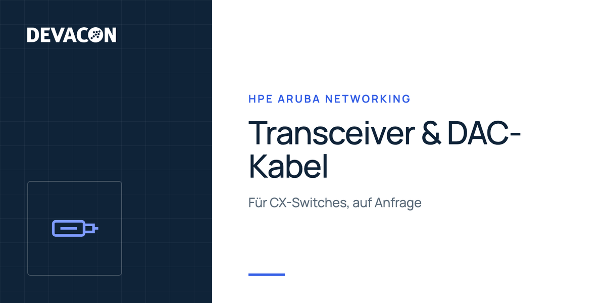 HPE Aruba Networking Transceiver und DAC-Kabel: Produktgrafik von DEVACON mit Hersteller und Serie