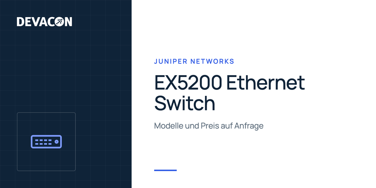 Juniper EX5200 Ethernet Switch: Produktgrafik von DEVACON mit Hersteller und Serie