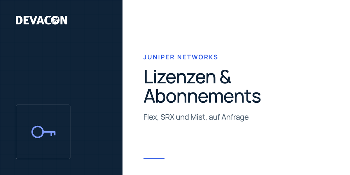 Juniper Lizenzen und Abonnements (Flex, SRX, Mist): Produktgrafik von DEVACON mit Hersteller und Serie