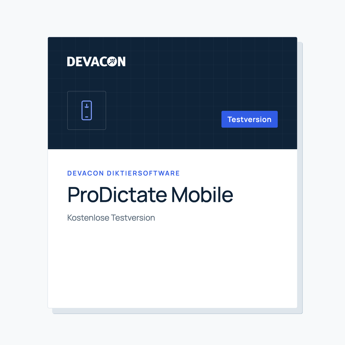 ProDictate Mobile Testversion: Titelgrafik der DEVACON Diktiersoftware