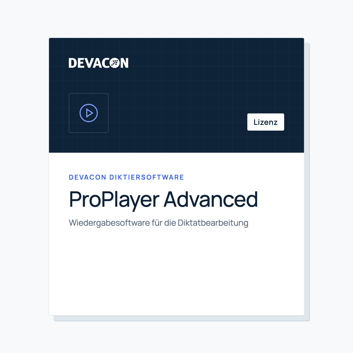 ProPlayer Advanced: title graphic of the DEVACON dictation software