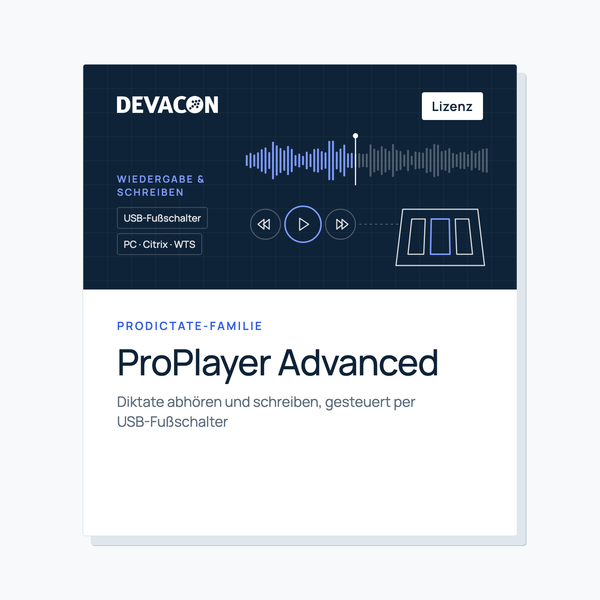 ProPlayer Advanced: Produktgrafik von DEVACON mit Wiedergabe-Oberfläche