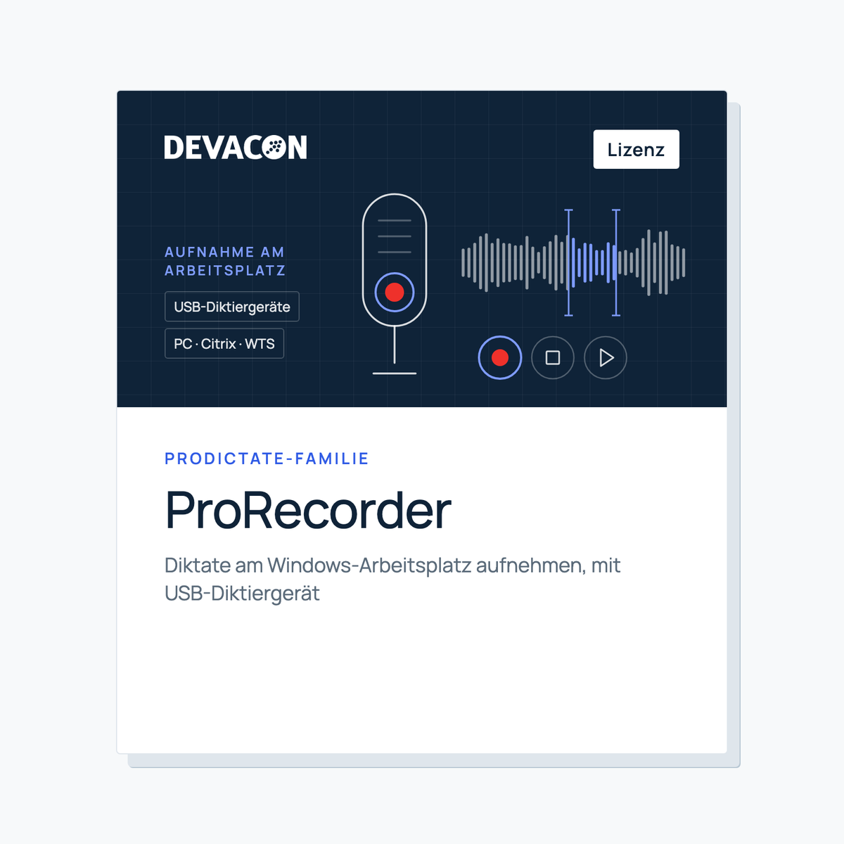 ProRecorder: DEVACON product graphic with recording interface
