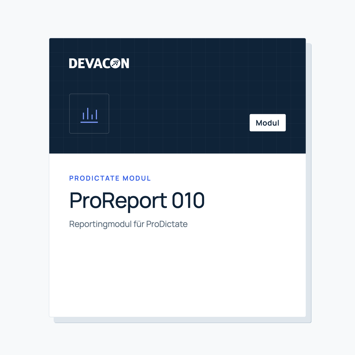 ProReport 010 reporting module for ProDictate: title graphic of the DEVACON dictation software