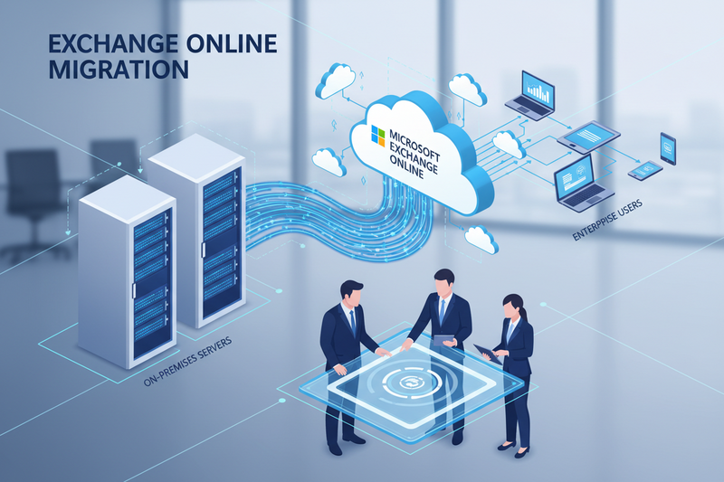 Illustration: Postfächer werden vom Server in die Microsoft Cloud migriert