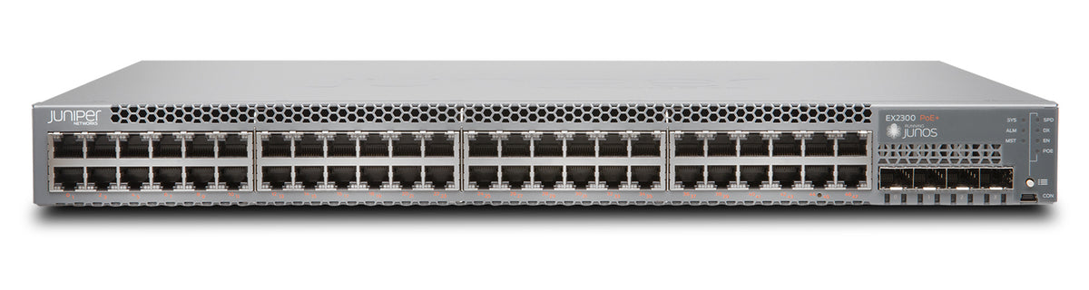 Juniper EX2300 Ethernet Switch, Herstellerfoto Juniper Networks (Vorderseite schräg)