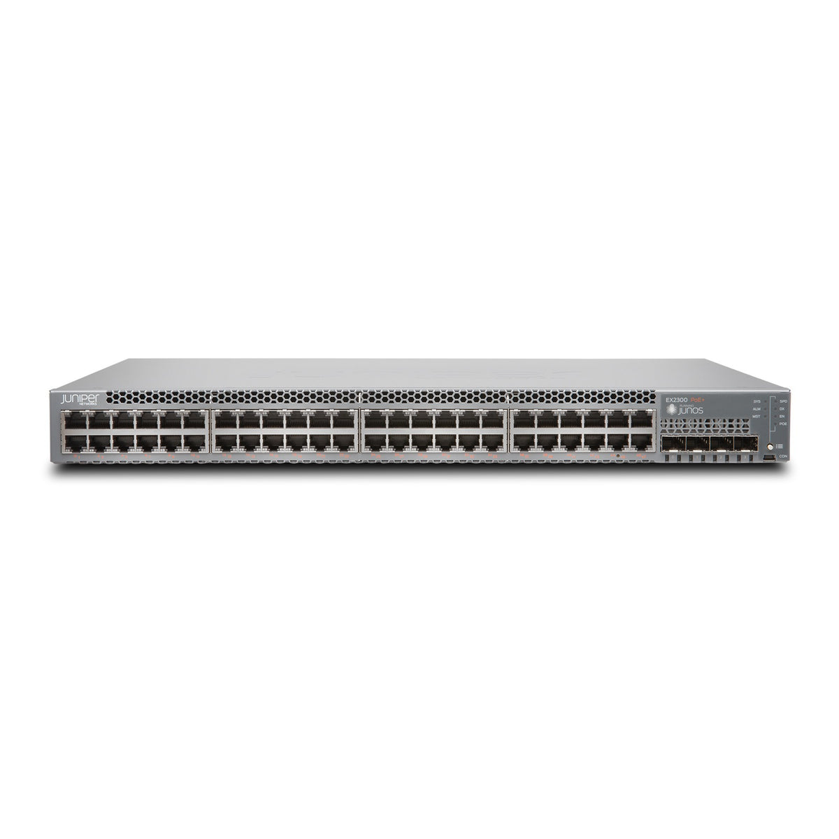 Juniper EX2300 Ethernet Switch, Herstellerfoto Juniper Networks (Vorderseite schräg)