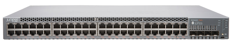 Juniper EX3400 Ethernet Switch, manufacturer photo Juniper Networks (front, angled)