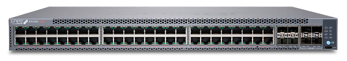Juniper EX4100 Ethernet Switch, manufacturer photo Juniper Networks (front, angled)
