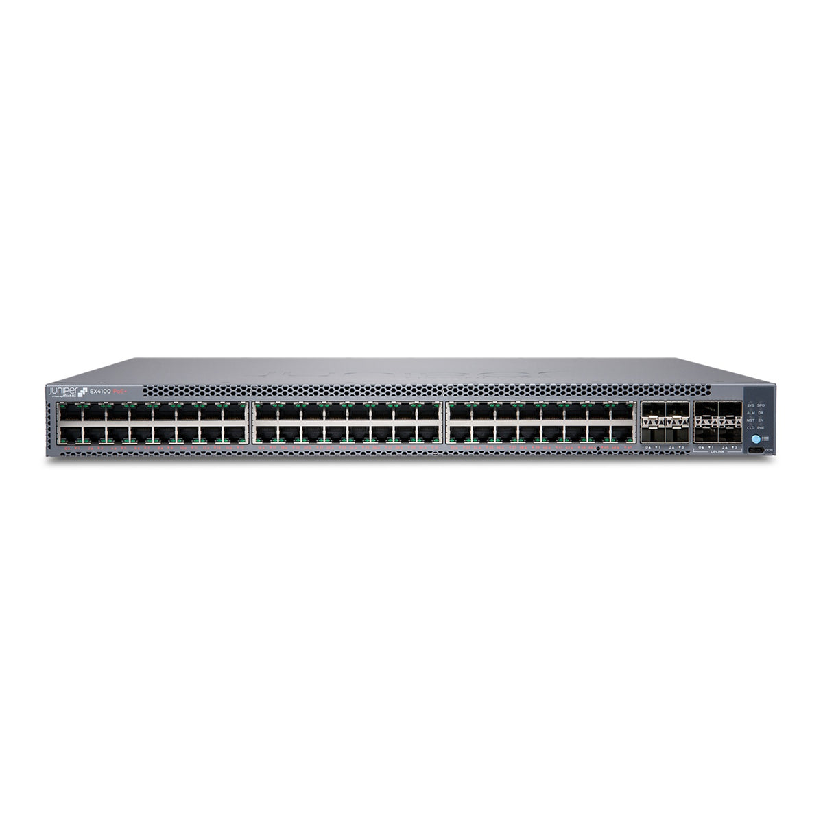 Juniper EX4100 Ethernet Switch, Herstellerfoto Juniper Networks (Vorderseite schräg)