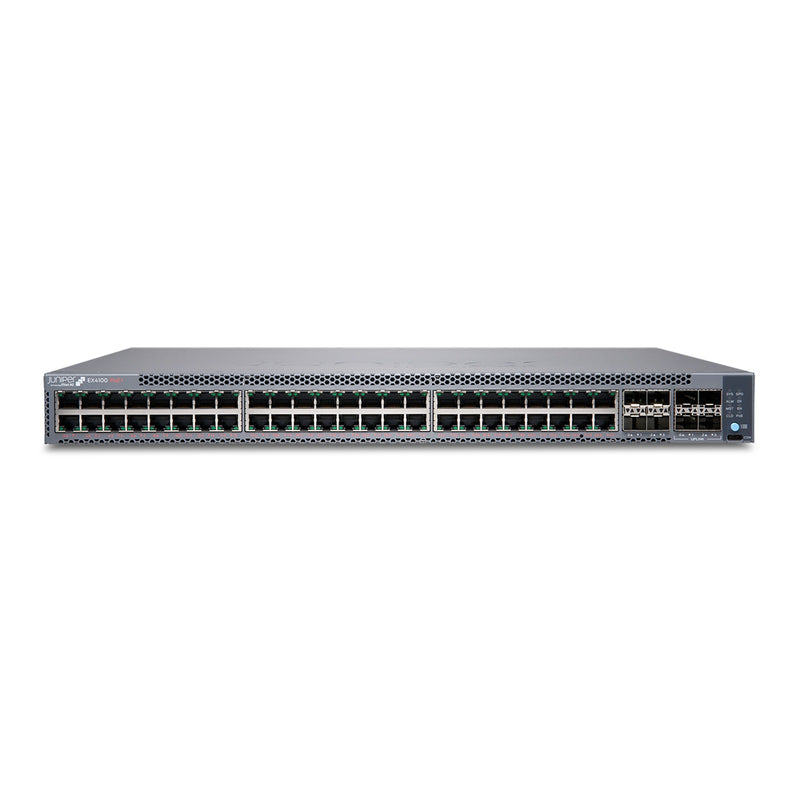 Juniper EX4100 Ethernet Switch, manufacturer photo Juniper Networks (front, angled)