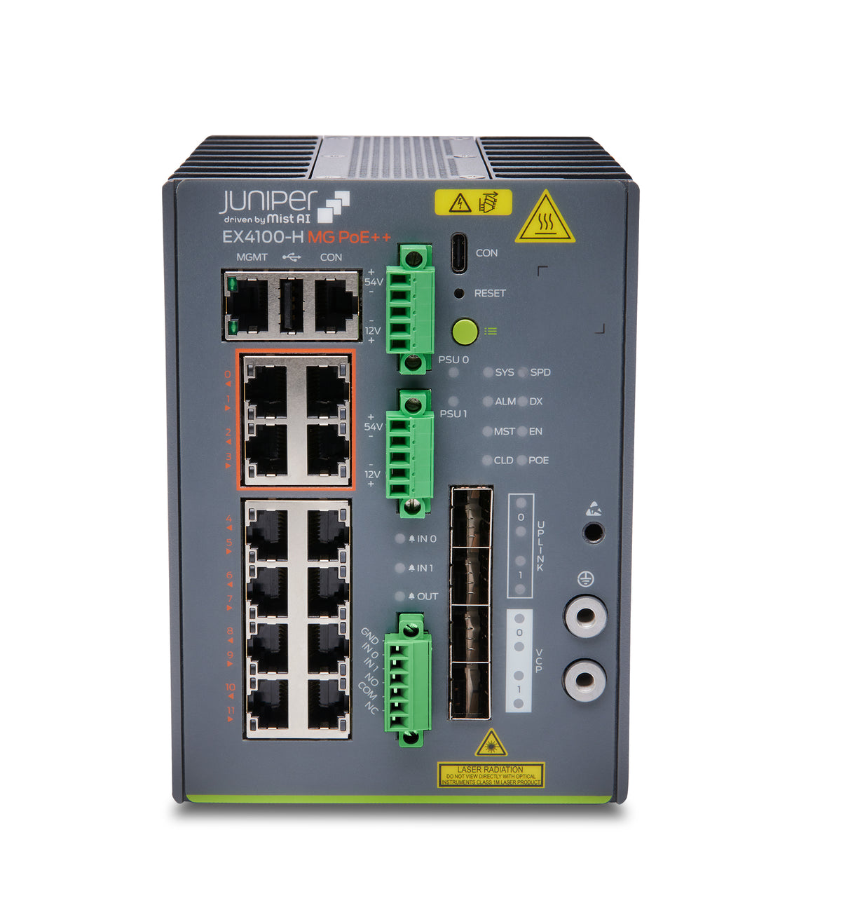 Juniper EX4100-H-12MP Switch im Kompaktgehäuse, Vorderansicht