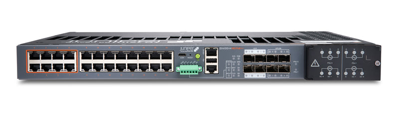 Juniper EX4100-H-24MP Switch, Vorderansicht schräg von oben