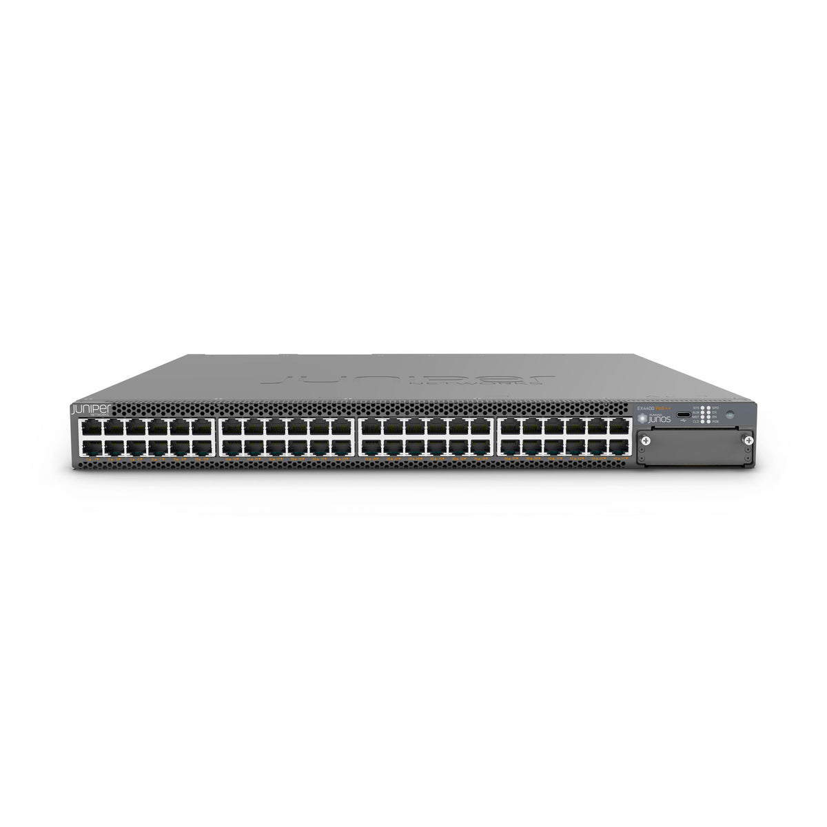 Juniper EX4400-48P Switch, Vorderansicht schräg von oben