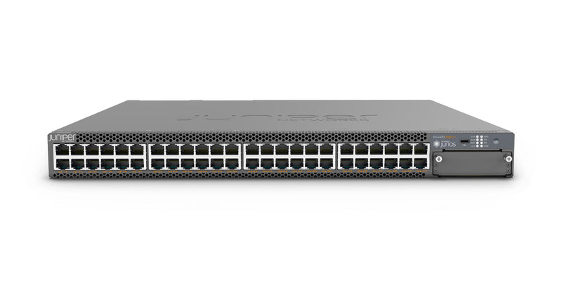 Juniper EX4400 Ethernet Switch: EX4400-48P, Herstellerfoto Juniper Networks, Vorderseite schräg von oben