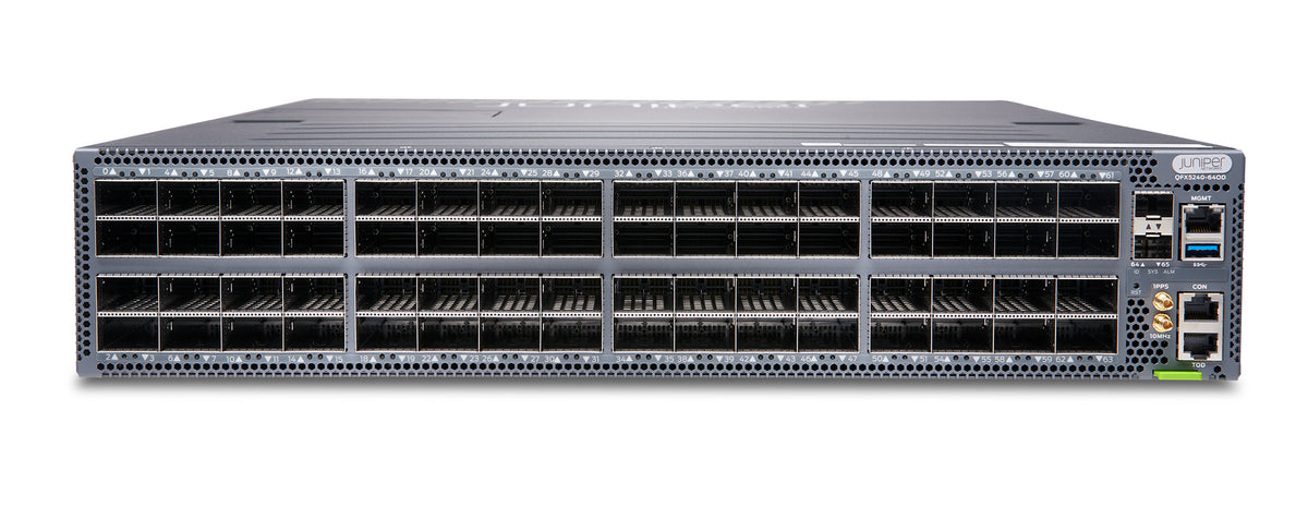 Juniper QFX5240-64OD Switch, Vorderansicht schräg von oben
