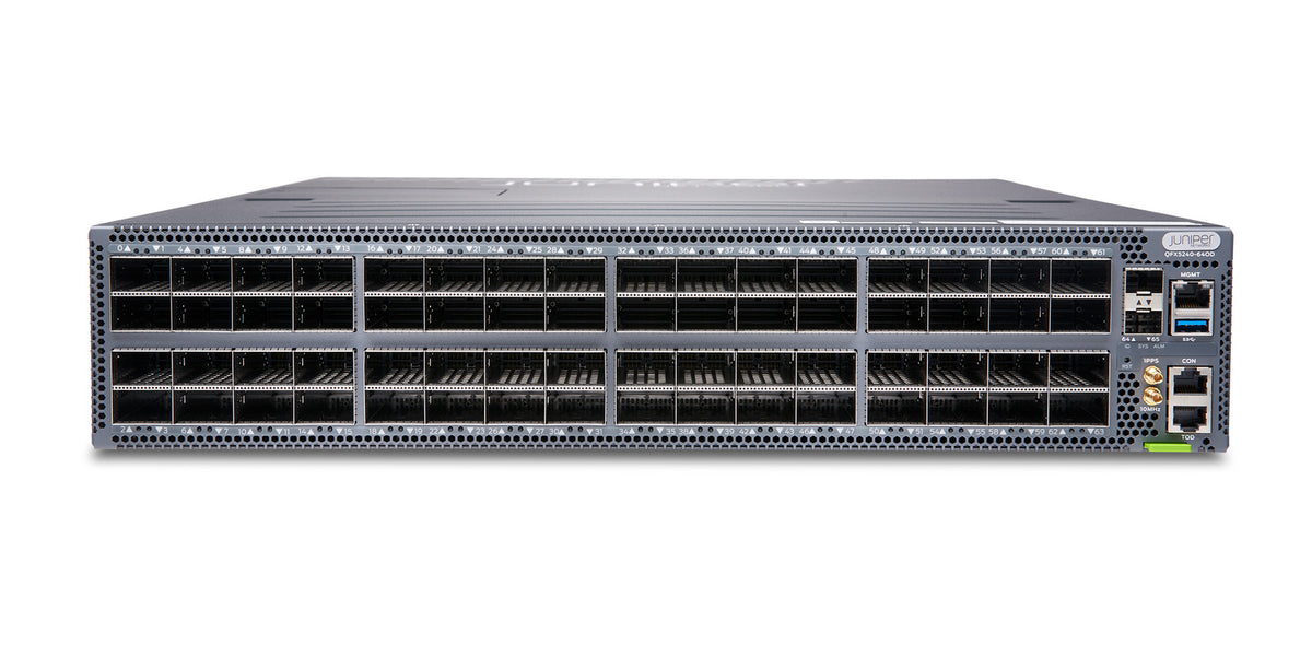 Juniper QFX5240-64OD Switch, Vorderansicht schräg von oben