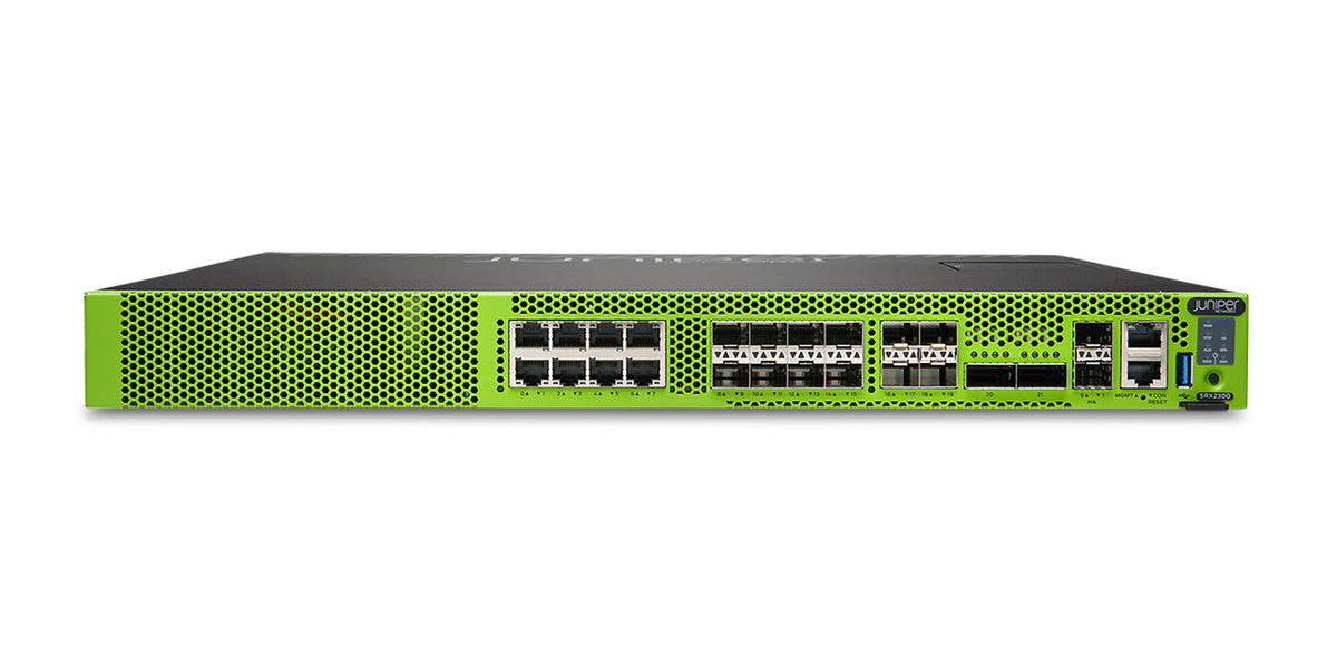 Juniper SRX2300 Firewall, Vorderansicht schräg von oben