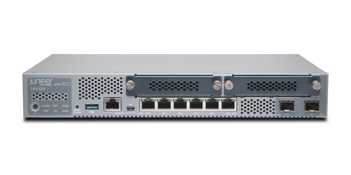 Juniper SRX320 Firewall: SRX320, Herstellerfoto Juniper Networks, Vorderseite schräg von oben