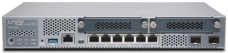 Juniper SRX320 Firewall, manufacturer photo Juniper Networks (front, angled)