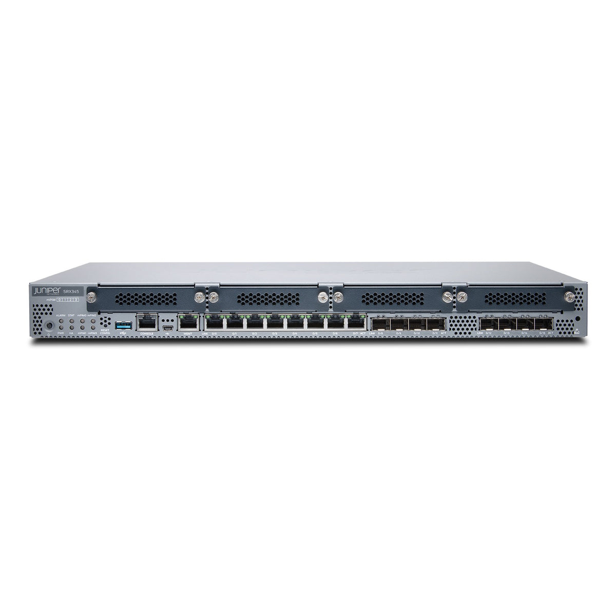 Juniper SRX345 Firewall, Herstellerfoto Juniper Networks (Vorderseite schräg)