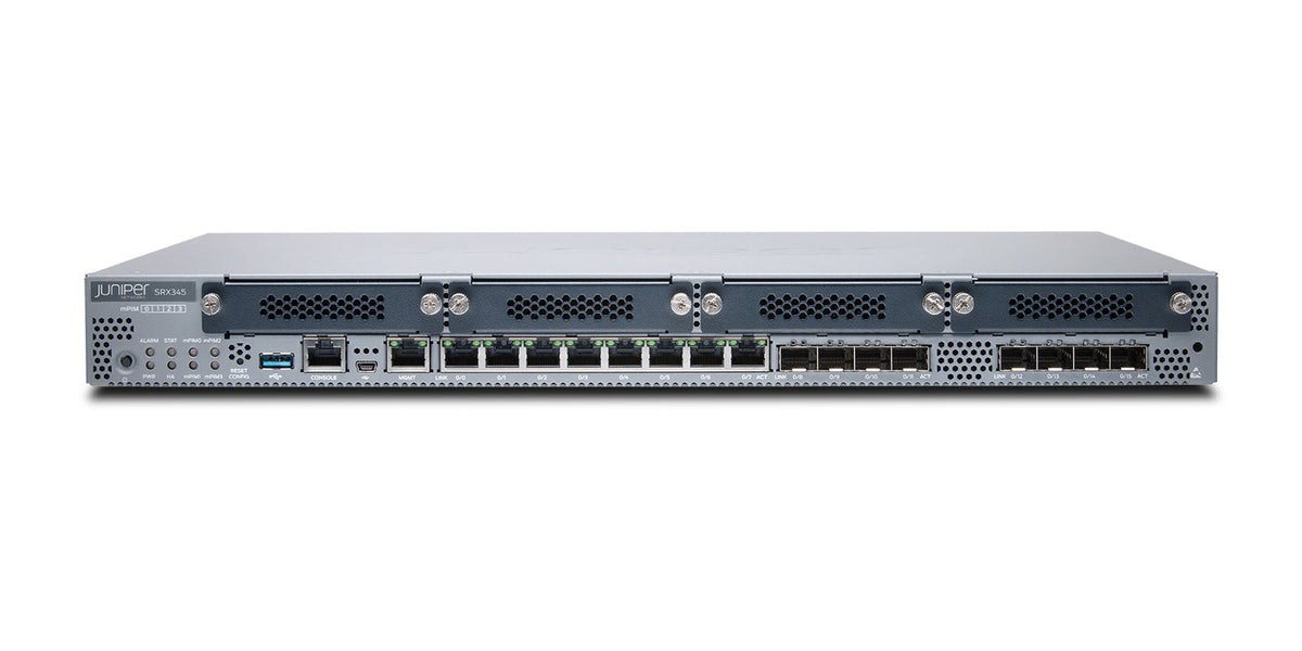 Juniper SRX345 Firewall: SRX345, Herstellerfoto Juniper Networks, Vorderseite schräg von oben