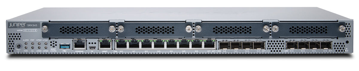Juniper SRX345 Firewall, manufacturer photo Juniper Networks (front, angled)