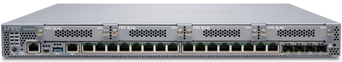 Juniper SRX380 Firewall, manufacturer photo Juniper Networks (front, angled)