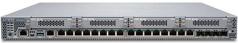 Juniper SRX380 Firewall, manufacturer photo Juniper Networks (front, angled)